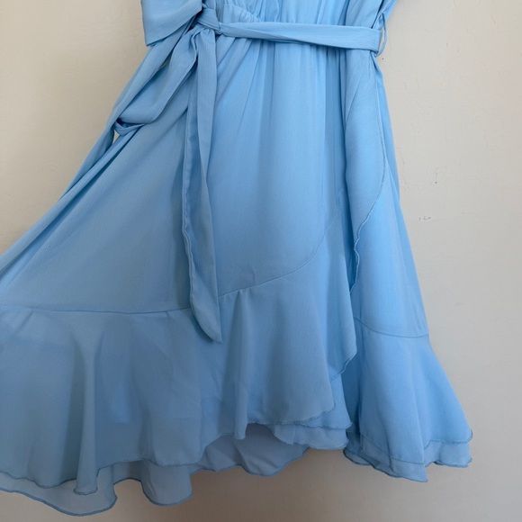 Powder Blue Women’s Mini Wrap Dress Ruffle Chiffon Alice in Wonderland Medium - Picture 2 of 10
